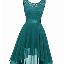 BeryLove Damen Spitzenkleid Vokuhila Kleid Cocktailkleid Elegant für Hochzeit Brautjungfernkleider 7035 Peacock Green 3XL