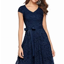 BeryLove Damen V-Ausschnitt Kurz Brautjungfer Kleid Cocktail Party Floral Kleid BLP7006NavyXL