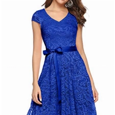 BeryLove Damen V-Ausschnitt Kurz Brautjungfer Kleid Cocktail Party Floral Kleid BLP7006RoyalBlue3XL