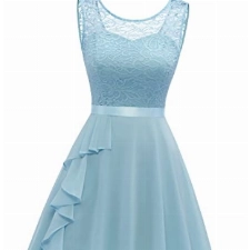 BeryLove Kleid mit Rüschensaum Brautjungfernkleider Kurz Festliche Cocktailkleider für Hochzeit 7052 Lightblue XS