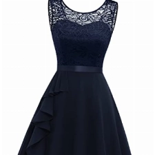 BeryLove Kleid mit Rüschensaum Brautjungfernkleider Kurz Festliche Cocktailkleider für Hochzeit BLP7052 Navy M