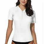 BesserBay Damen Schnelltrocknend Kurzarm Badeanzug Sonnenschutz Bademode Weiß S