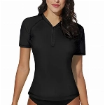 BesserBay Damen Sonnenschutz Schnelltrocknend Badeanzug 1/4 Zip Bademode Schwarz L