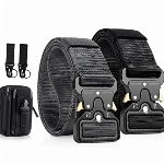 BESTKEE 2er Herren Taktischer Gürtel 1,5-Zoll-Hochleistungsgürtel, Nylon Schnellverschluss-Metallschnalle, Geschenk mit taktischem Molle-Beutel und Haken (A-Schwarz + Grau)