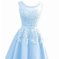 Beyonddress Damen Abendkleider Mit Applikationen Elegant Ballkleid Brautjungfernkleider Kurz Partykleid(Hellblau,34)