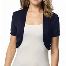 Beyove Damen Kurz Bolero Strickjacke Cardigan Schulterjäckchen Kurzarm Plissierten Seiten Boleroshrug Weiches Material Navy Blau XL