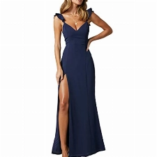 BISKAMY Damen Maxi Abendkleid Einfarbiges Cocktailkleid Sexy Brautjungfer Ärmellos Lang Ballkleider mit Schlitz