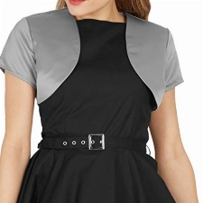 BlackButterfly Satin Bolero - Kurze Ärmel (Silber, 5XL)