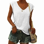 Bluse Damen Elegant ärmellose t-Shirt Crop Tops Shirt Mädchen Weiß Oberteile Frauen Schwarz Kleidung Frau Grau Sommer Shirts Top V-Ausschnitte Tshirt Casual Rundhals Klamotten Teenager Weiß M