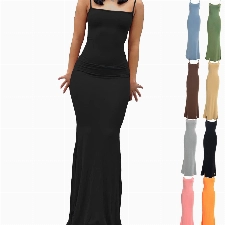 BOBT Bodycon Dress Long, Cami Figurbetontes Kleid, Damen Spaghettiträger Midikleid Asymmetrisch Figurbetontes Ärmelloses Kleid Enger Sommerkleid Partykleid mit Schlitz
