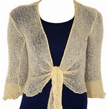 Bolero-Jacke, Strickware, schlicht, kurz, zum Schnüren, Beige One size