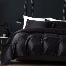 Boqingzhu Satin Bettwäsche 135x200cm Schwarz Uni Glatt Luxus Seide Glanzsatin Bettwäsche Set Bettbezug mit Reißverschluss und Kissenbezug 80x80cm