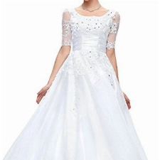 Brautkleid Hochzeitskleider Damen Tüll Spitze Brautmode Kurzarm A Linie Wadenlang Weiß EUR46