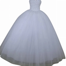 Brautkleid Hochzeitskleider Lang Prinzessin Herzausschnitt A Linie Tüll mit Pailletten Weiß EUR36