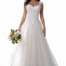 Brautkleider Hochzeitskleider Lang Prinzessin Brautmode Tüll Herzausschnitt A-Linie Weiß EUR42