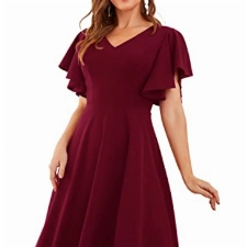 bridesmay 1950er Vintage Abendkleider Elegant für Hochzeit Ausgestellter ärmel Sommerkleid Weinrot Festliche Kleider Hochzeit Gast Cocktail Partykleid Burgundy S