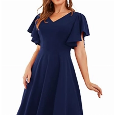 bridesmay Midi Cocktailkleider für Damen Navy Blaues 50s Retro Petticoat Faltenrock Festlich Elegant Abendkleider Mit ärmel Ballkleid Konfirmationskleider Navy M