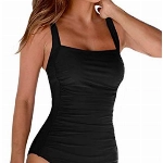 Brosloth Damen Badeanzug Tummy Control Monokinis Bauchweg Einteilige Bademode Swimwear Push Up Badeanzüge Plus Size Badebekleidung Farbe: Schwarz Groesse: XL