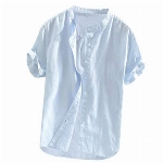 BUZHIDAO Leinenhemd Herren Mittelalter Hemd Freizeithemden Herren Langarm Mit Stehkragen Langarmshirts Herren Knopf übergrösse Einfarbig Herren Slim Fit