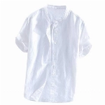 BUZHIDAO Leinenhemd Herren Mittelalter Hemd Freizeithemden Herren Langarm Mit Stehkragen Langarmshirts Herren Knopf übergrösse Einfarbig Herren Slim Fit