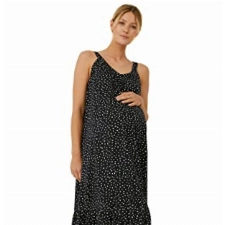 C&A Damen Kleid V-Ausschnitt Midi A-Linie Kleider Umstandsmode schwarz S