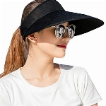CAMOLAND Damen Sun Visor Kappen Großes Rand-Sommer-UV-Schutz-Strand Cap Eine Grösse passt allen Schwarz