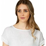 Caspar BLU022 Elegante Damen Kurzarm Sommer Shirtbluse aus Leinen mit Paillettensaum, Farbe:Weiss, Größe:40
