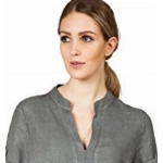 Caspar BLU024 Elegante Damen Halbarm Sommer Shirtbluse aus Leinen mit V-Ausschnitt, Farbe:grau, Größe:40