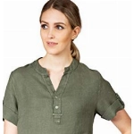 Caspar BLU025 Elegante Damen Halbarm Sommer Shirtbluse aus Leinen mit V-Ausschnitt, Farbe:Oliv grün, Größe:44