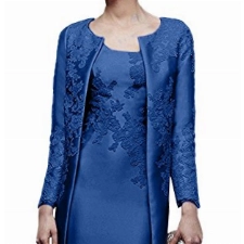 Charmant Damen 2019 Neu Dunkel Royal Blau Satin Abendkleider Partykleider Ballkleider mit lang Bolero Knie-lang -40 Dunkel Royal Blau