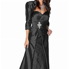 Charmant Damen Elegant Schwarz TAFT Brautmutter Abendkleider Ballkleider A-Linie mit Bolero-38 Schwarz