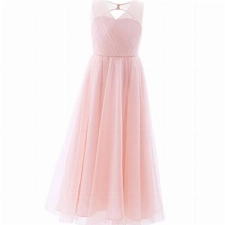 CHICTRY Kinder Mädchen Kleider Festlich Lange Brautjungfern Kleid Hochzeit Blumenmädchenkleid Prinzessin Partykleid Ballkleid Tüll Festzug Rosa A 164