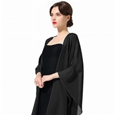 Chiffon Schal Stola Bolero Damen Für Abendkleid Festlich Hochzeit Braut Frühling Sommer Jacke, Schwarz, Einheitsgröße