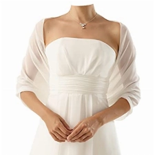 Chiffon Stola Chiffonschal - Brautstola perfekt zum Brautkleid - Festliche Chiffonstola - Abendstola - Elegant Klassisch - Hochzeit Abendkleid Abiballkleid - 230 cm x 50 cm - IVORY