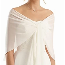 Chiffon Stola Chiffonschal perfekt zu jedem Brautkleid Abendkleid, Hochzeit Abend Gala Empfang - RUTSCHT NICHT - CREME (helles Elfenbein, Ivory) - ca.245cm lang