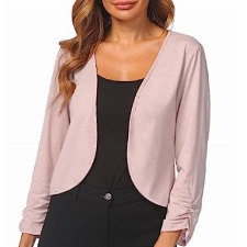 Chigant Bolero Damen 3/4 Ärmel Strickjacke Mädchen Kurz Open Front Strickbolero Elegante Schulterjacke Festlich Rosa XXL