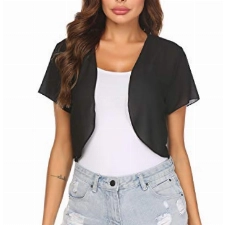 Chigant Damen Elegant Chiffon Bolero Leichte Kurze Schulterjacke Festliche Fließende Bolerojacke zum Kleid Schwarz XL