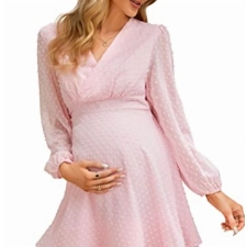 Clearlove Damen Stillkleid Langarm V-Ausschnitt Schwangerschafts Kleider Swiss Dot Mutterschaft Umstandskleid Umstandsmode mit Stillfunktion