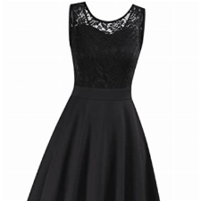 Clearlove Elegant Kleid aus Spitzen Damen Ärmellos Unregelmässig Cocktailkleider Party Ballkleid Schwarz,M