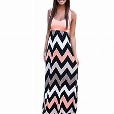 Cloudsemi Damen Sommerkleid Kleider Maxikleid Streifen Schulterfrei Rundhals High Waist Lang Kleid Partykleid (L, Rosa)