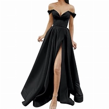 Cocktailkleid Kleider für Damen Langarm Ballkleider Elegant Rückenfrei Lange Kleider Satin Spaghetti Party Abendkleid Seitenschlitz Hochzeit Festtagskleid Formal Hochzeitsgast Kleid Prom (21-Black, L)