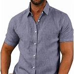 COOFANDY Hemd Herren Kurzarm Business Hemd Leinenshirt Sommerhemd Männer Work Shirt Leicht Freizeithemd für Herren Blau S