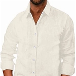 COOFANDY Hemd Herren Langarm Leinenhemd Sommerhemd Businesshemd Sommer Strand Freizeithemden für Herren Hemd Button Down Hemd Modische Weiß L