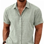 COOFANDY Herren Casual Leinen Shirts Button Down Shirt Kurzarm Baumwolle Leinen Shirts für Männer Sommer Strand Yoga T Shirts, Hellgrün, Mittel