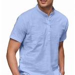 COOFANDY Herren Kurzarmhemd Leinenhemd Freizeithemd Leinenshirt Casual Leicht Sommerhemd Atmungsaktiv Männer Tshirt Strand Hellblau XXL