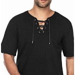 COOFANDY Herren Leinenhemd Kurzarm Sommerhemd Sommer Strand Hemd Kurzarmhemd Freizeithemd Baumwolle Freizeit Fisherman Hemd schwarz XXL