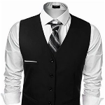 COOFANDY Herren Weste Anzugweste slim fit V-Ausschnitt Ärmellose mit 5 Knöpfen Gilet Business Casual Klassisch Basic Männer Anzugweste für Herren Schwarz L