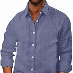 COOFANDY Herrenhemden Herren Langarmhemd Leinenshirt Freizeithemden Leinenhemd Men Shirts Casual Business Hemd Urlaub Weich Bequem Regular Fit Blau L