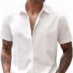 COOFANDY Leinenhemd Herren Hemd Kurzarm Freizeit Leinen Sommer Kurzarmhemd Urlaub Sommerhemd Bügelfrei Freizeithemden Männer Basic-Shirt Kent Kragen Sommer Oberteile Weiss L