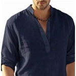 COOFANDY Leinenhemd Herren Langarmshirt Hemd Herren Hippie Henley Shirt Herren Casual Regular Fit Sommerhemd Hippie Freizeithemd Dunkelblau S